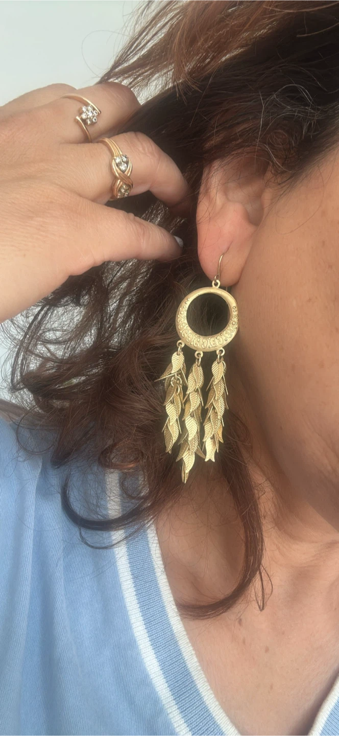 Gold-Plated leaf dangle earrings - photo 2