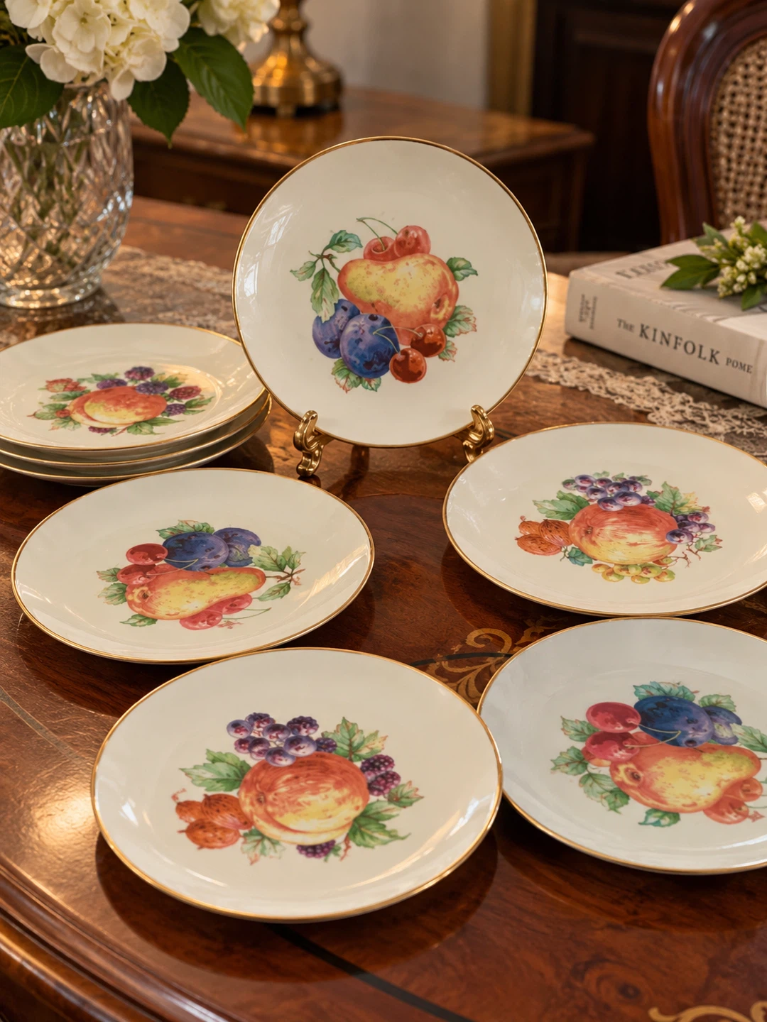 Set of 12 Fruit Motif Porcelain Plates. Each