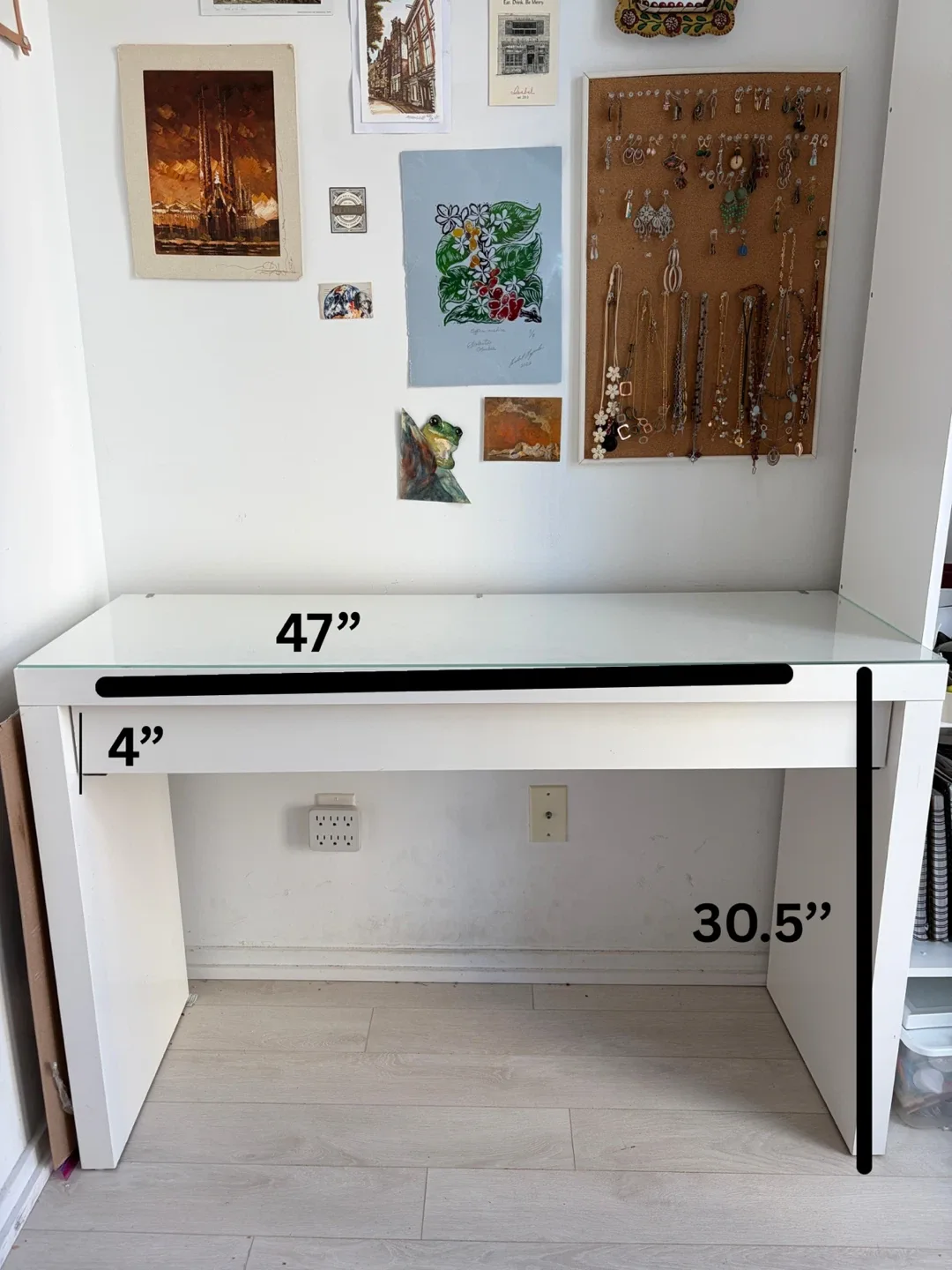 IKEA white desk / vanity with glass top - photo 2