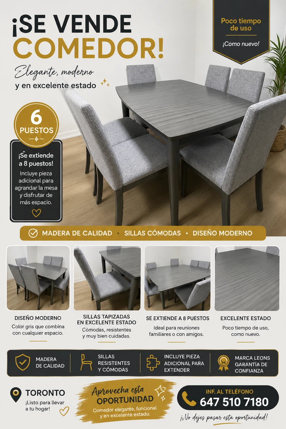 🍽️ Dining Set – Seats 6, Expands to 8