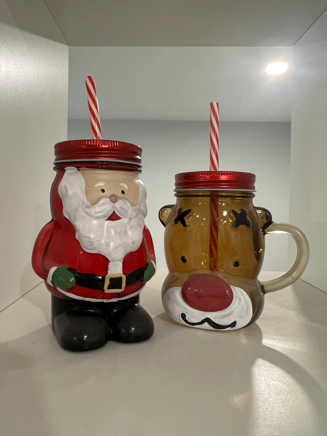 Christmas Santa and Reindeer Glass Tumblers