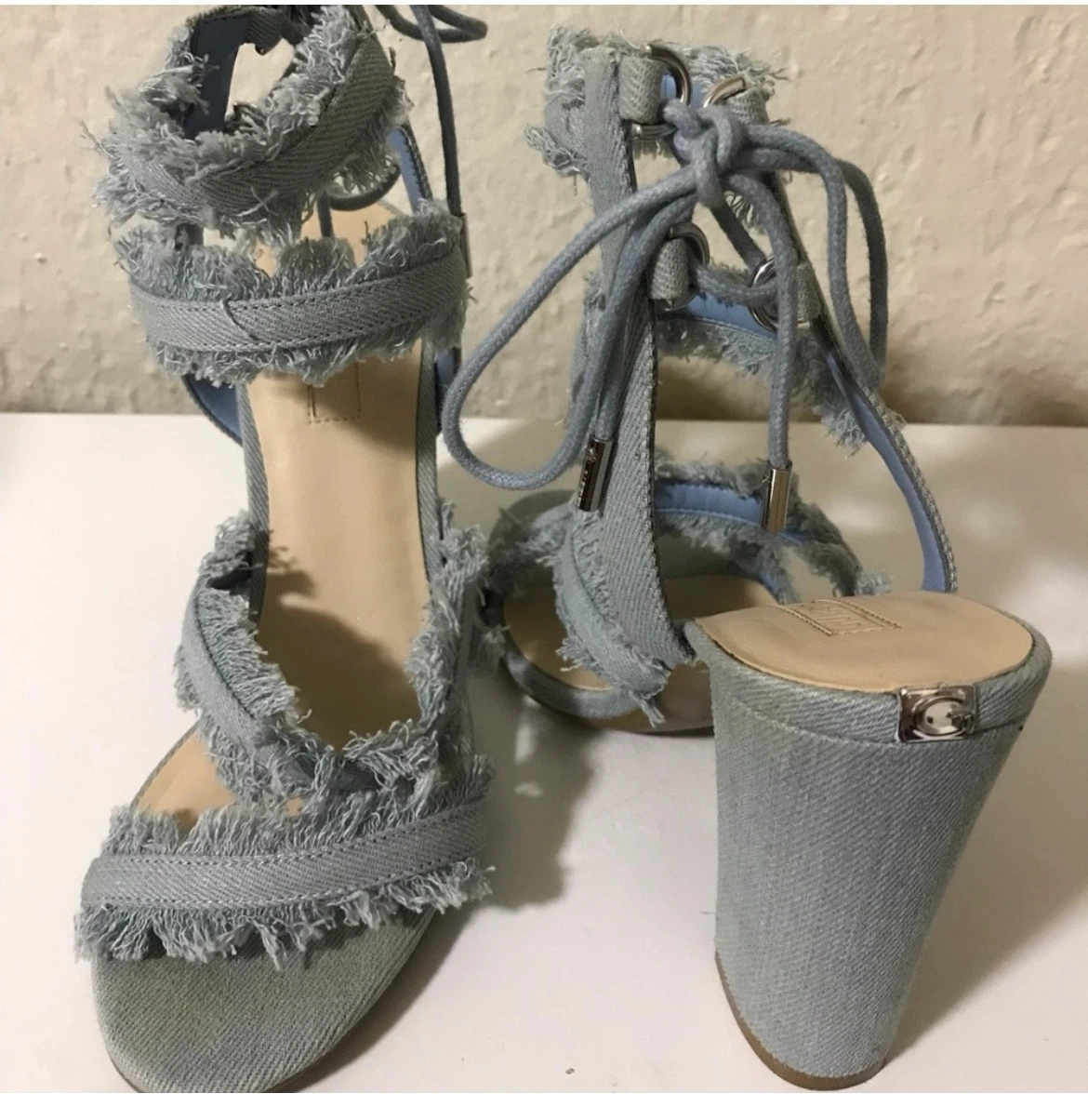 GUESS Denim Lace-Up Block Heel Sandals - photo 2