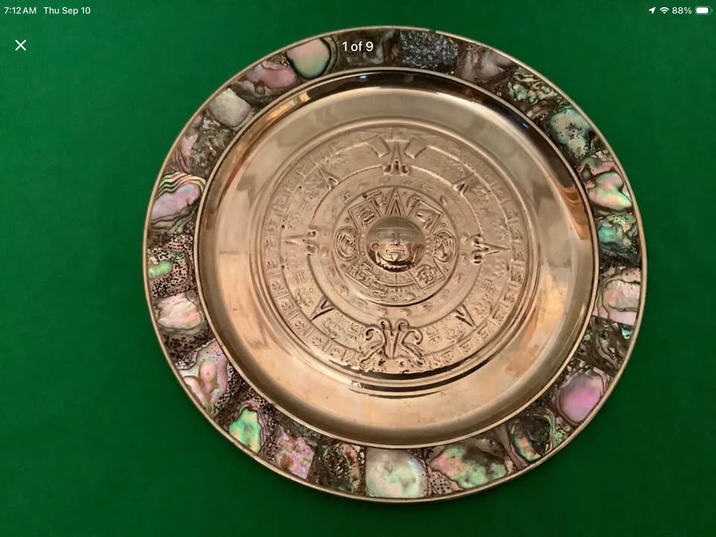 Vt Alpaca Silver Aztec Calendar w Mother of Pearl Inlaid 🐞