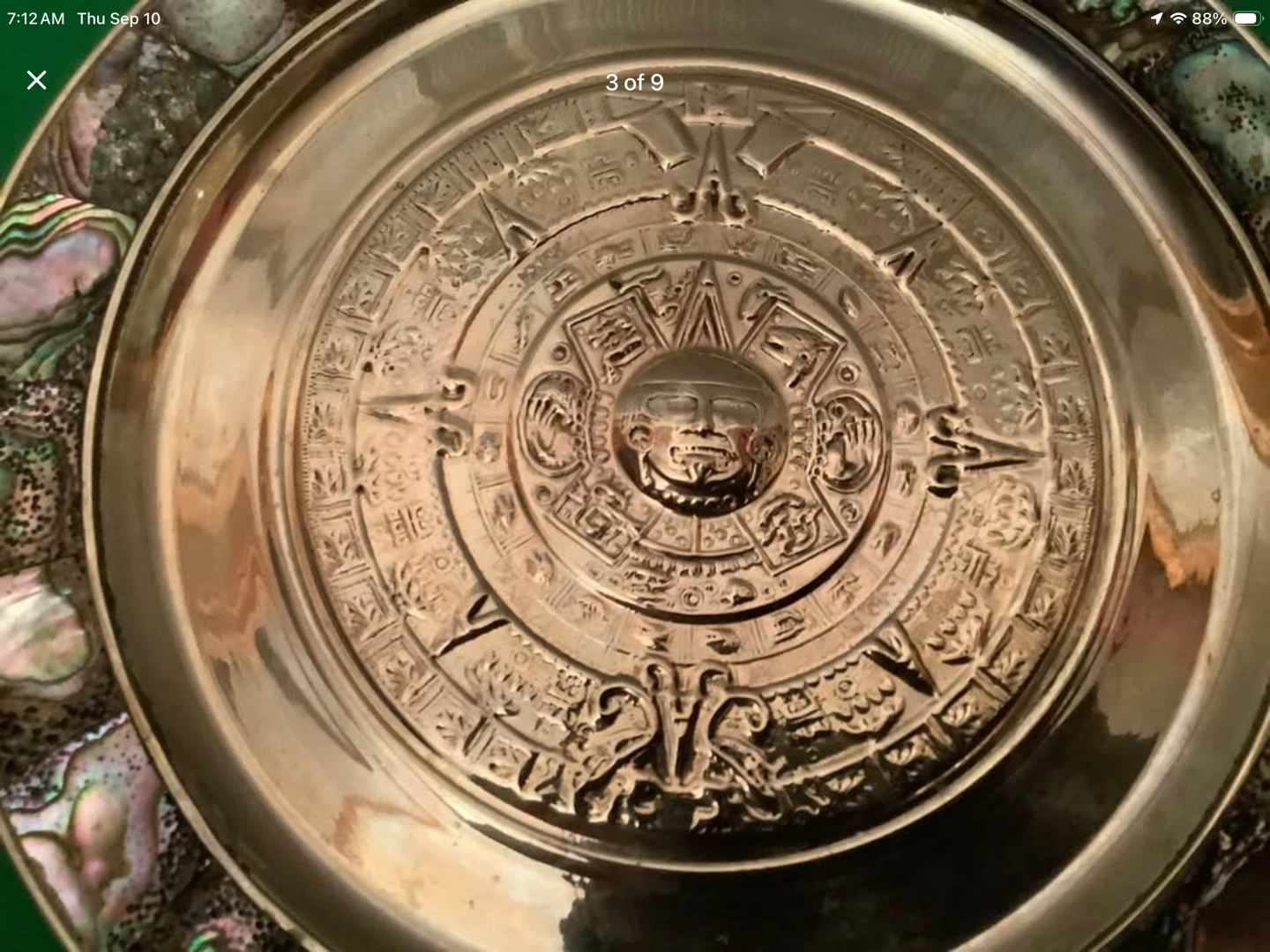 Vt Alpaca Silver Aztec Calendar w Mother of Pearl Inlaid 🐞 - photo 3