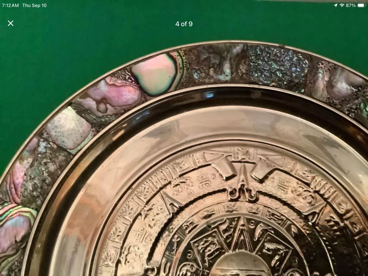 Vt Alpaca Silver Aztec Calendar w Mother of Pearl Inlaid 🐞 - photo 4