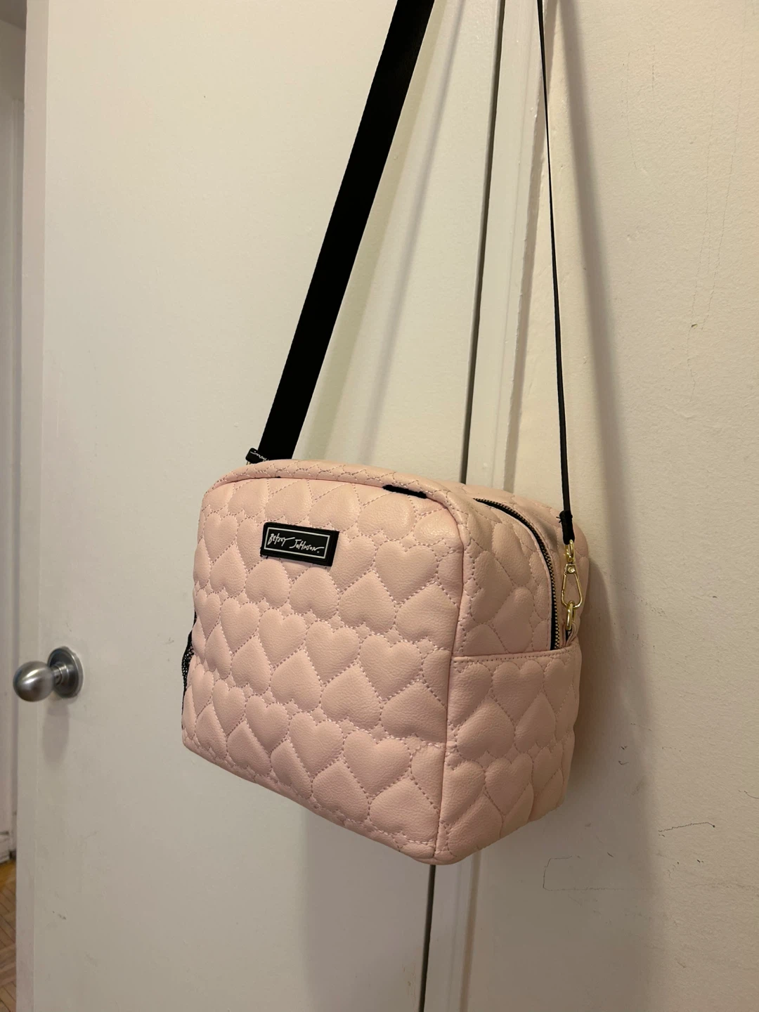 Betsey Johnson Pink Heart Quilted Crossbody Bag