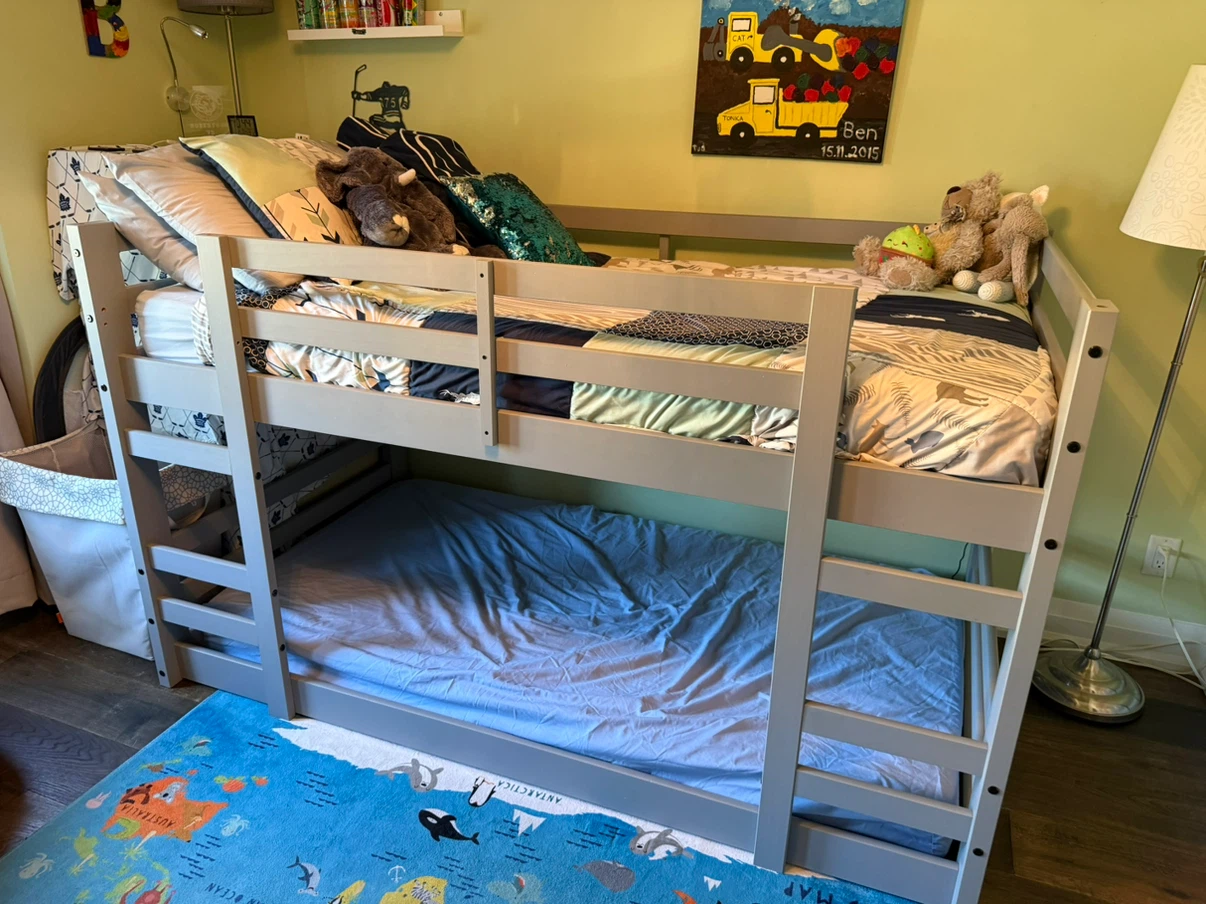 Grey twin over twin bunk bed