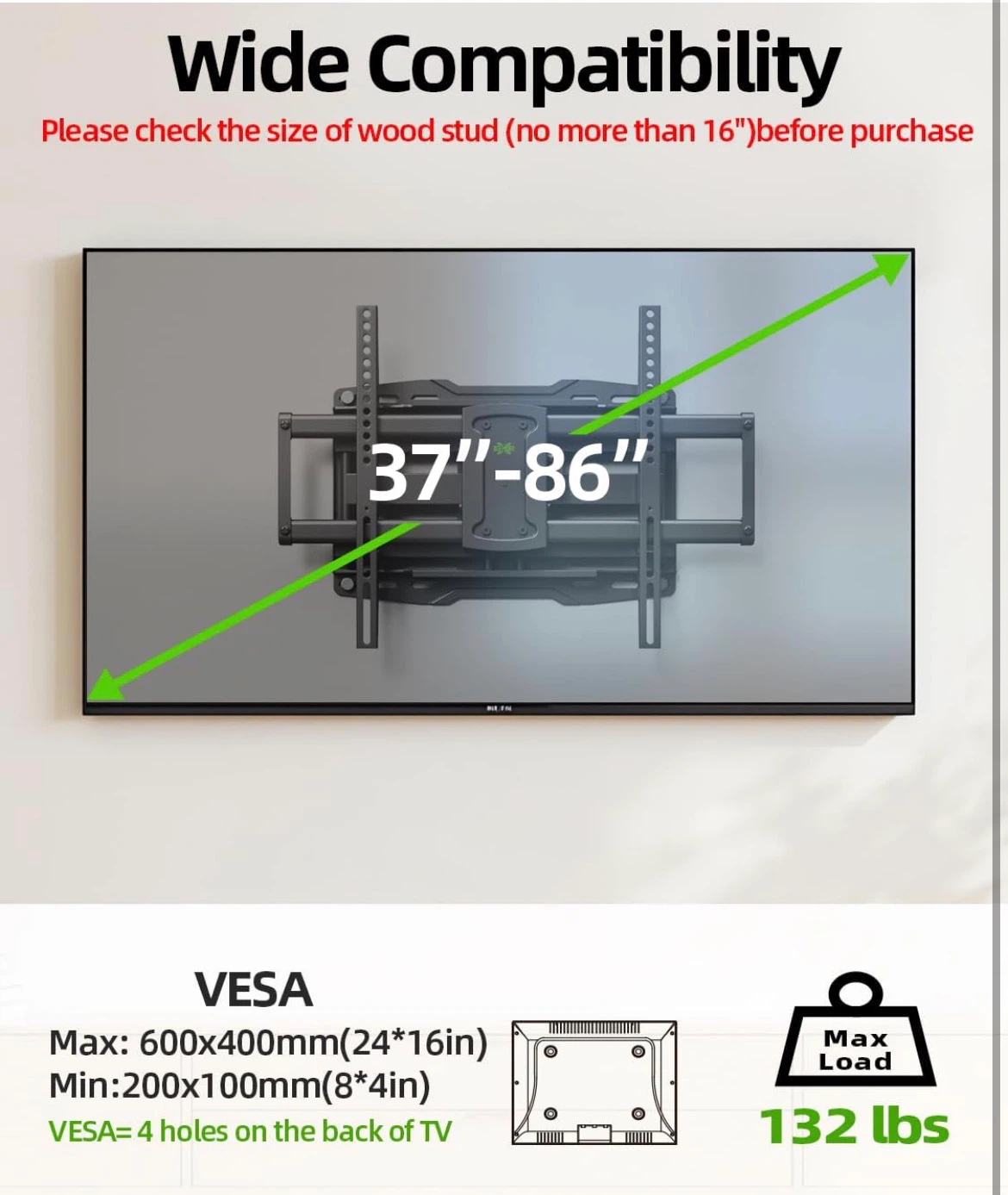 USX Mount Full Motion TV Wall Mount 37-86 inch - photo 2