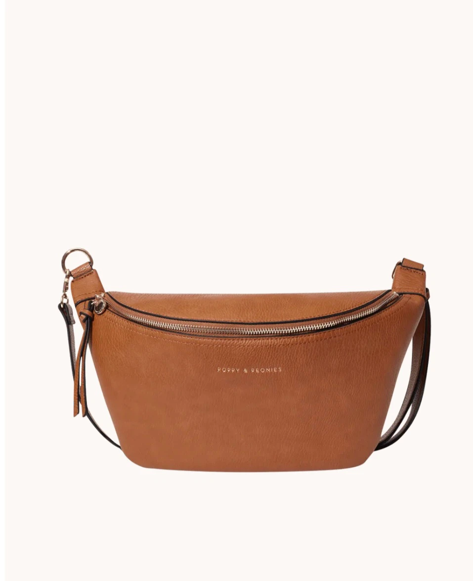 Poppy & Peonies Large Sidekick in Cognac Crossbody/ Belt Bag