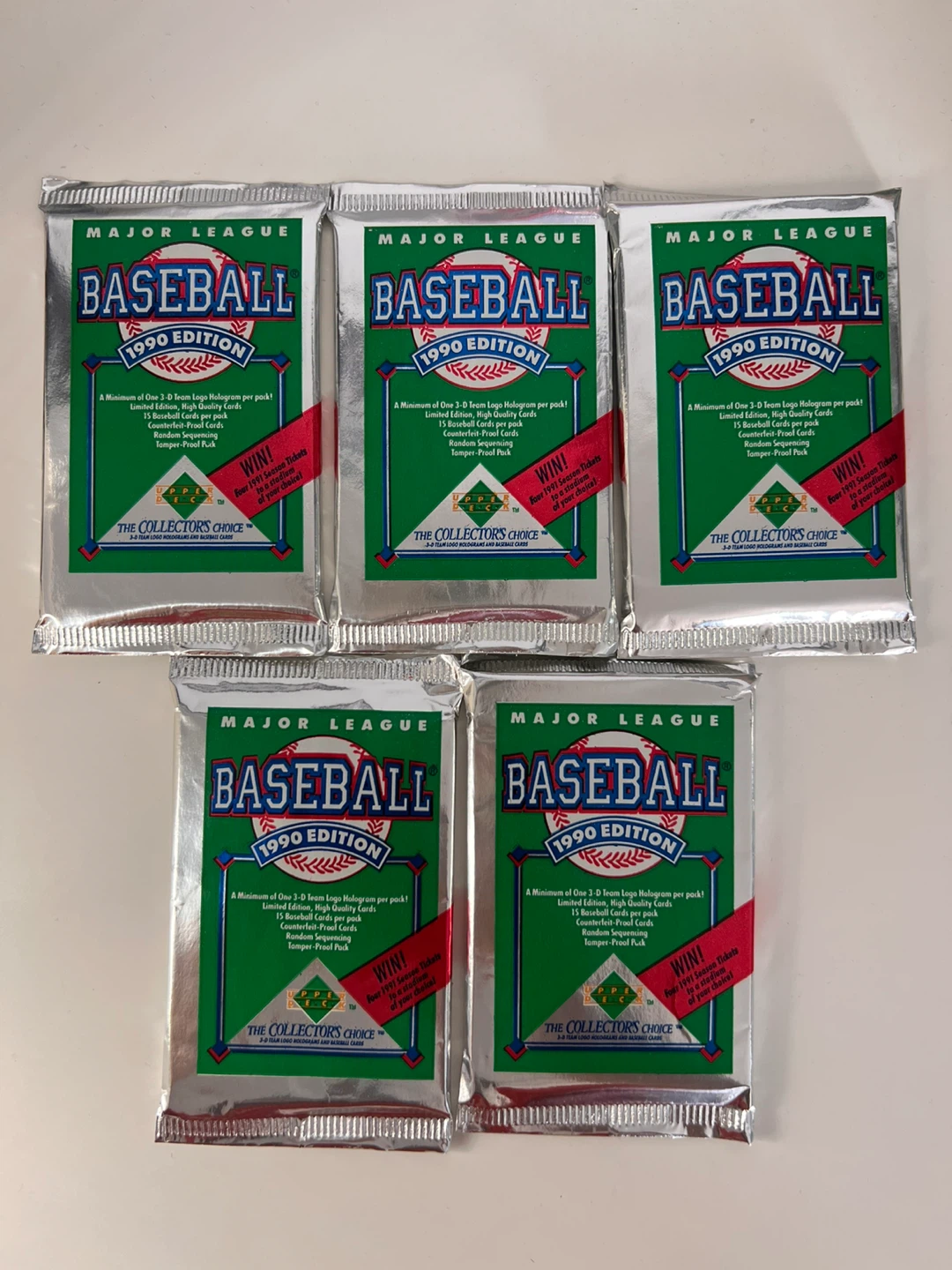 LOT OF 5 PACKS - 1990 Upper Deck Baseball - $5
