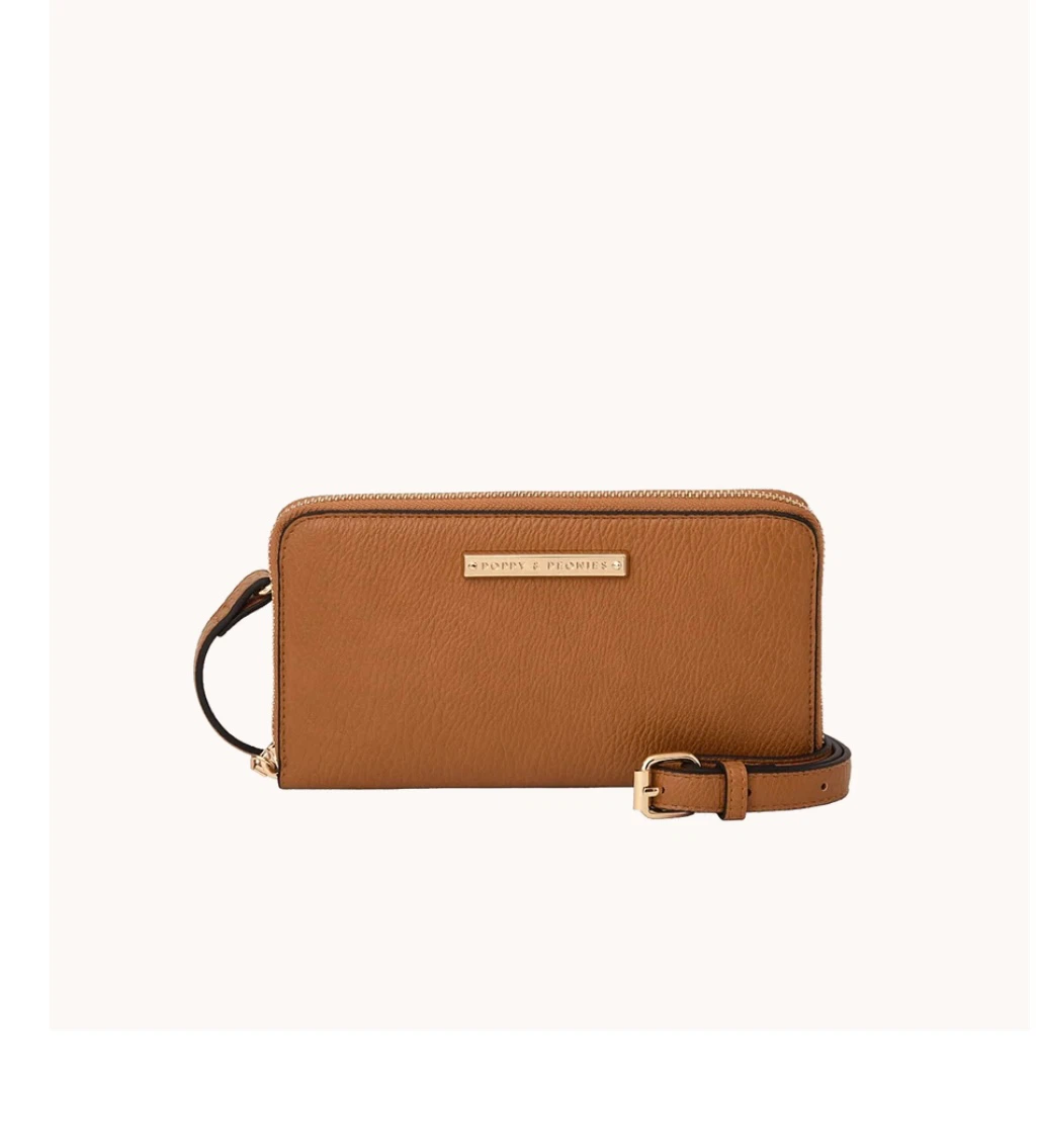 Poppy & Peonies  Wallet Crossbody Bag in Cognac