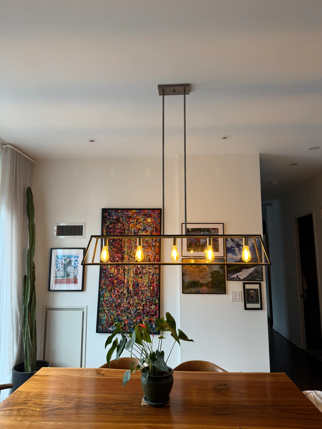 Black Linear Chandelier with 5 Edison Bulbs