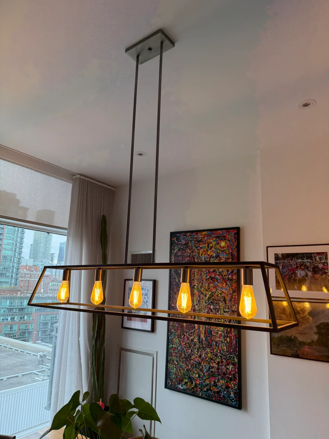 Black Linear Chandelier with 5 Edison Bulbs - photo 2