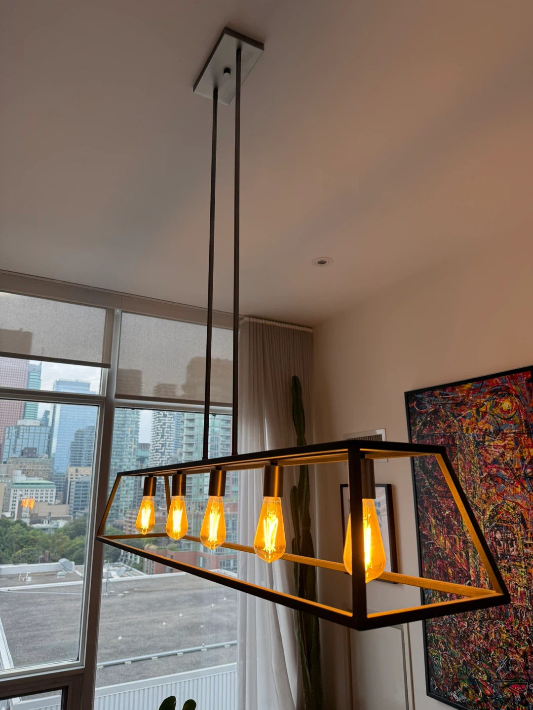 Black Linear Chandelier with 5 Edison Bulbs - photo 3