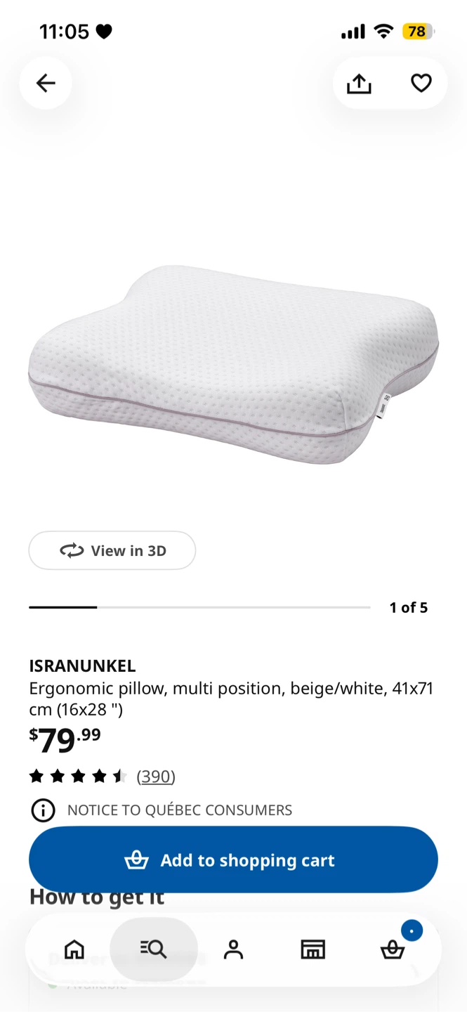 IKEA ISRANUNKEL ergonomic pillow