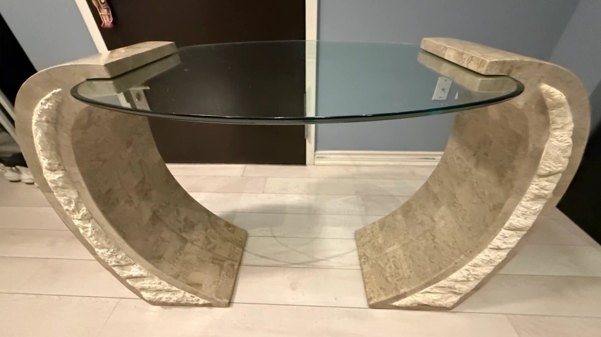 Stonelike and Glass Console Table