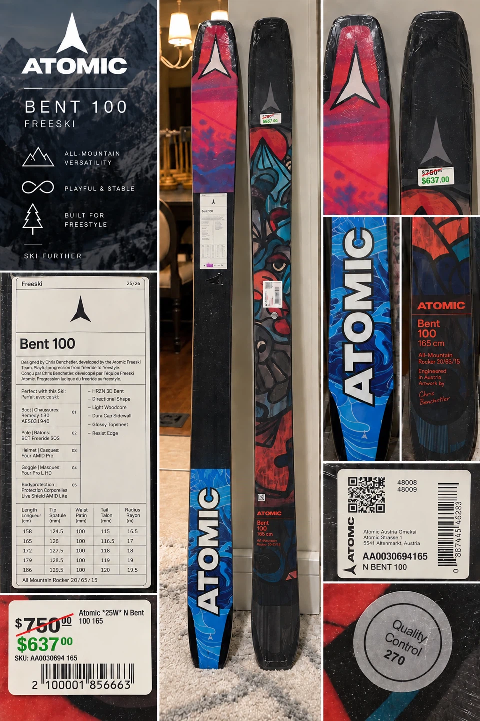*New* Atomic Bent 100 Skis 165cm