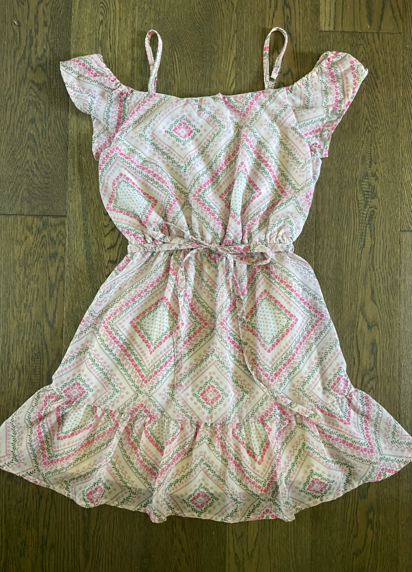 Pink and White Floral Cold Shoulder Sundress M (7-8 years)