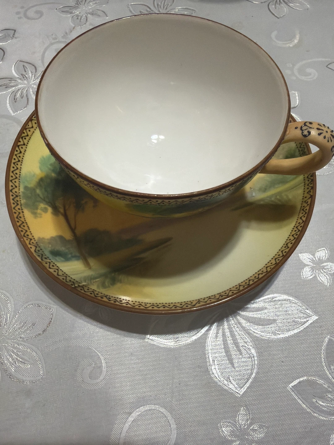 Vintage Hand-Painted Porcelain Teacup and Saucer
