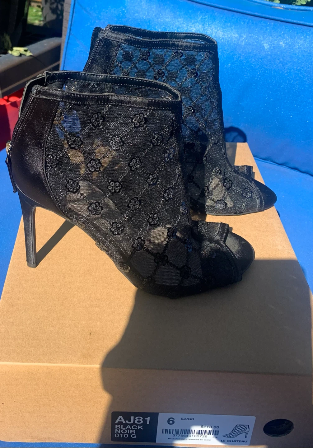 Le Château Black Mesh Ankle Heels Size 6 - photo 3