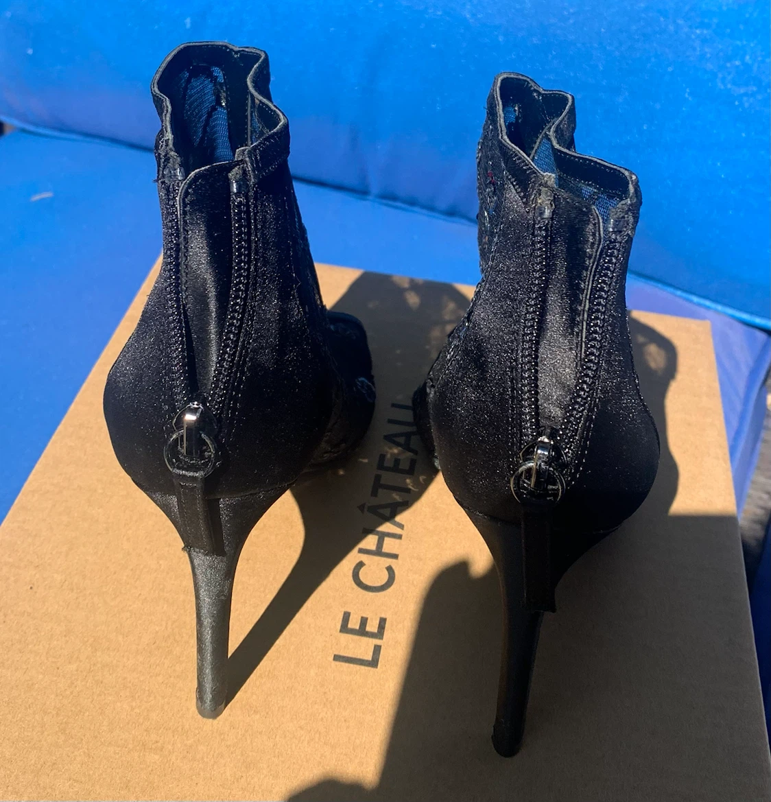 Le Château Black Mesh Ankle Heels Size 6 - photo 4