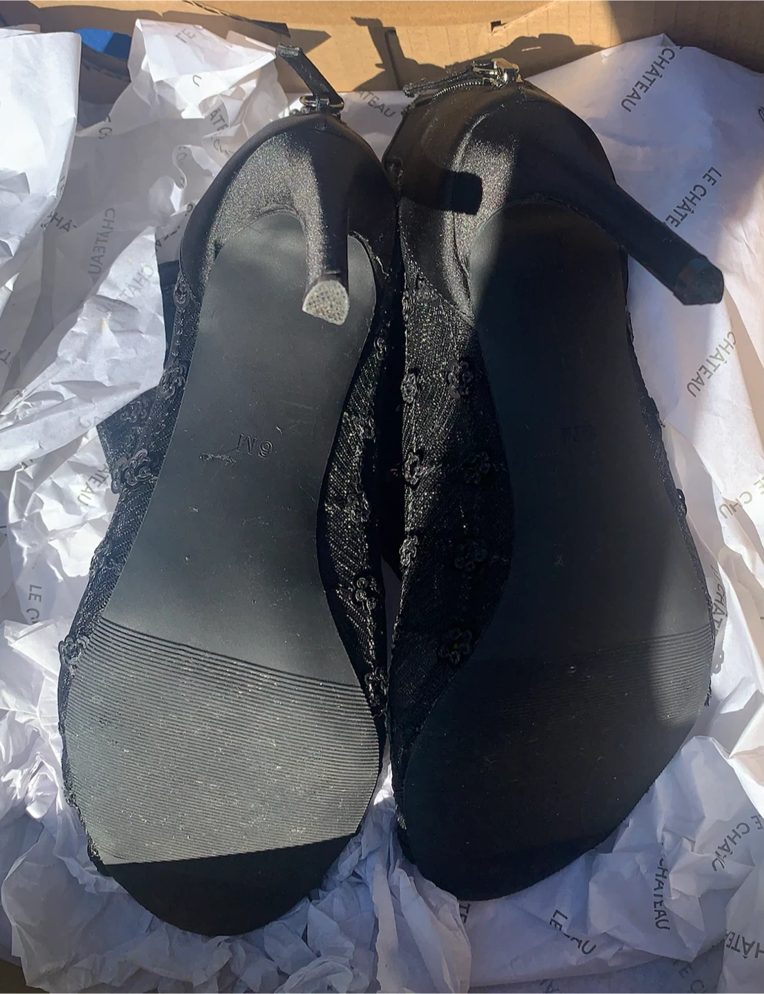 Le Château Black Mesh Ankle Heels Size 6 - photo 5