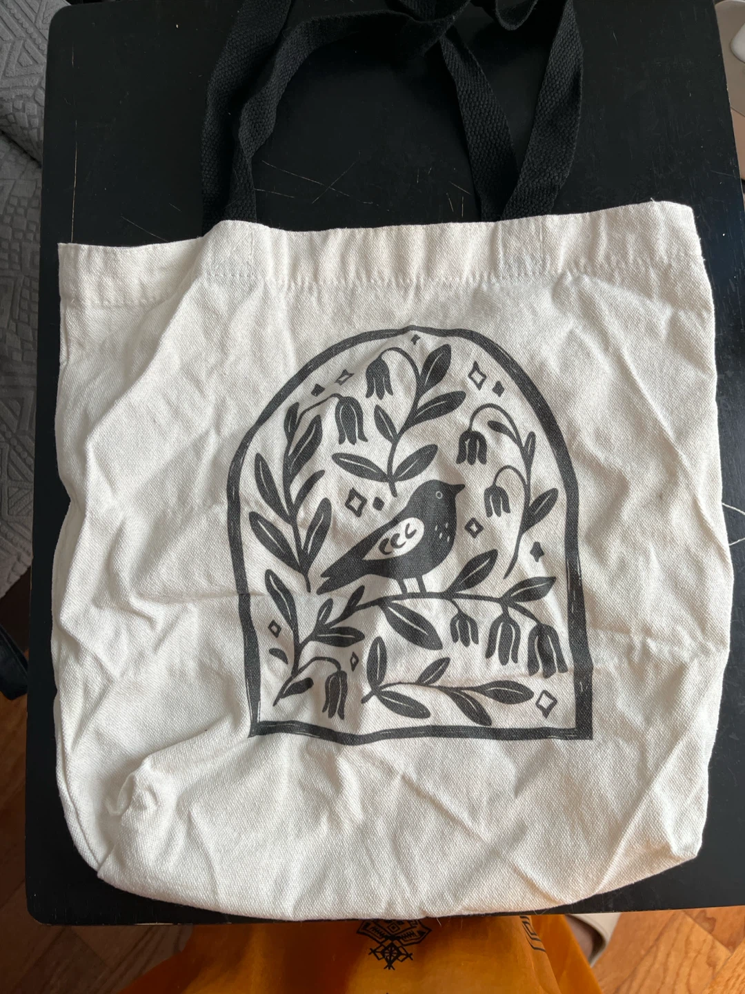 Canvas Tote Bag with Bird Illustration