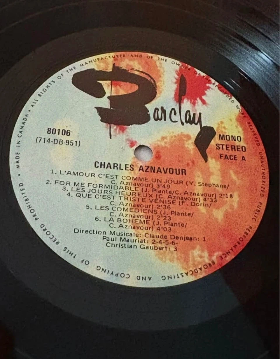 Classic Charles Aznavour Vinyl Record (French) - photo 2