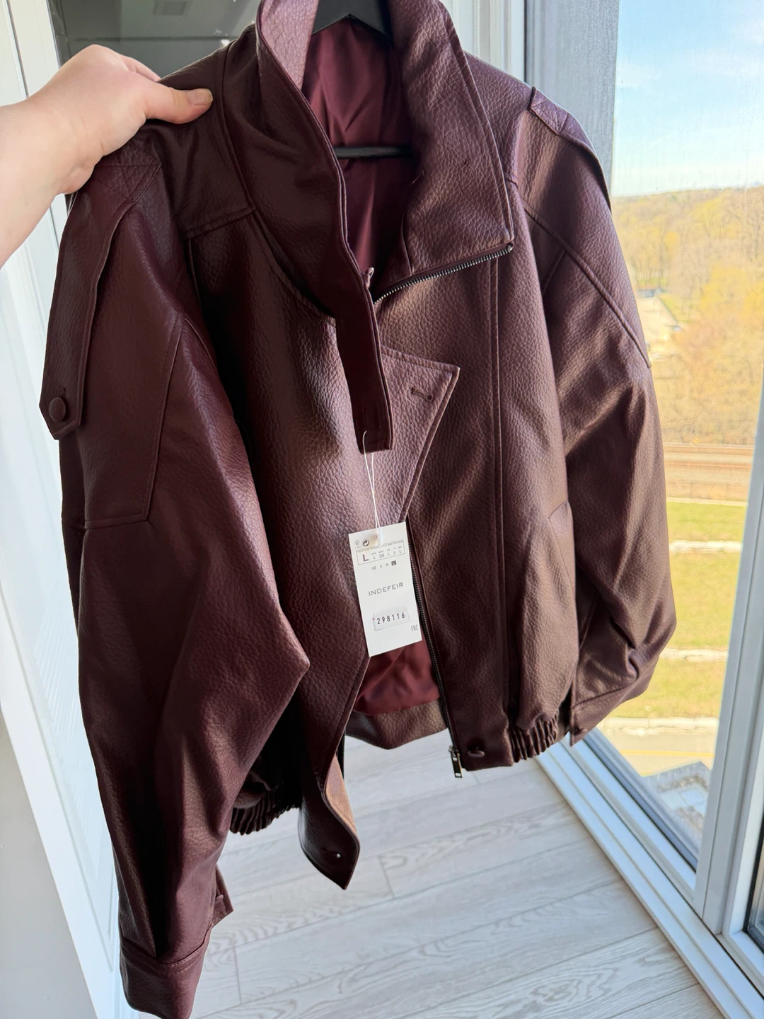 Burgundy Maroon Faux Leather Jacket,Size:L,brand New