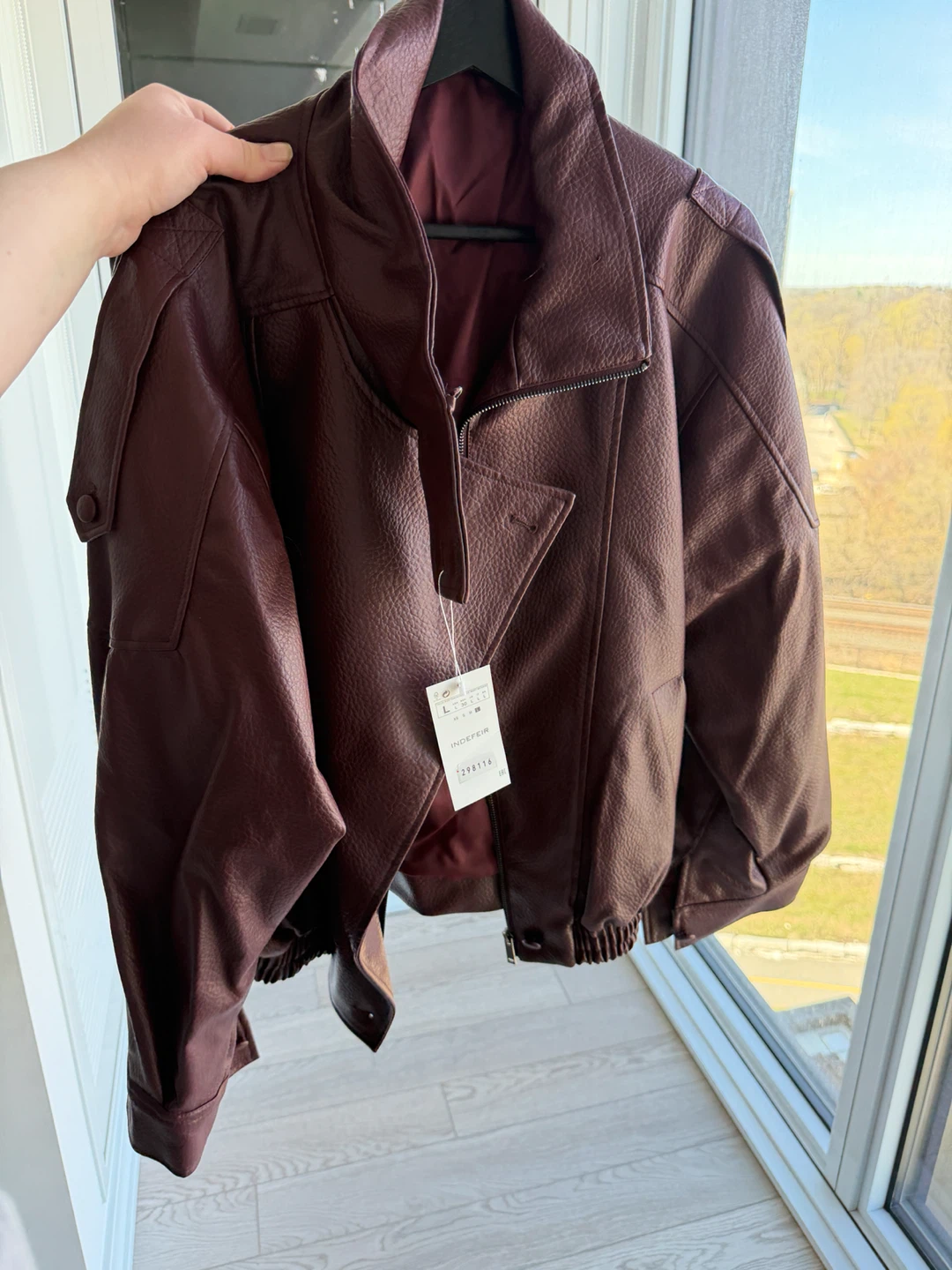 Burgundy Maroon Faux Leather Jacket,Size:L,brand New - photo 2