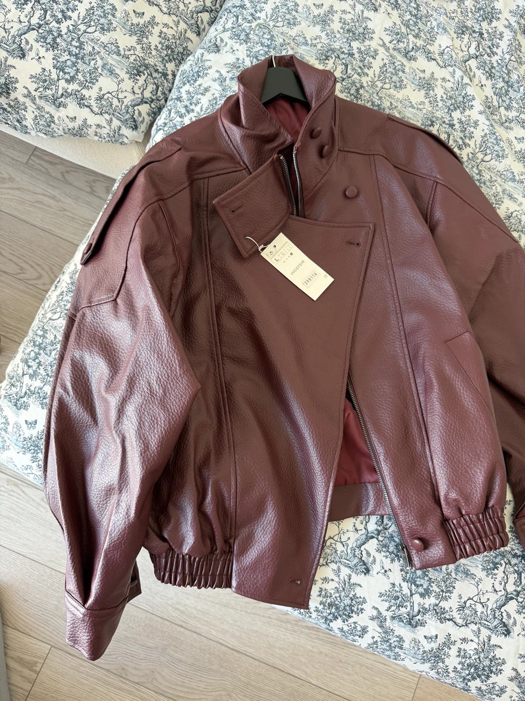 Burgundy Maroon Faux Leather Jacket,Size:L,brand New - photo 5