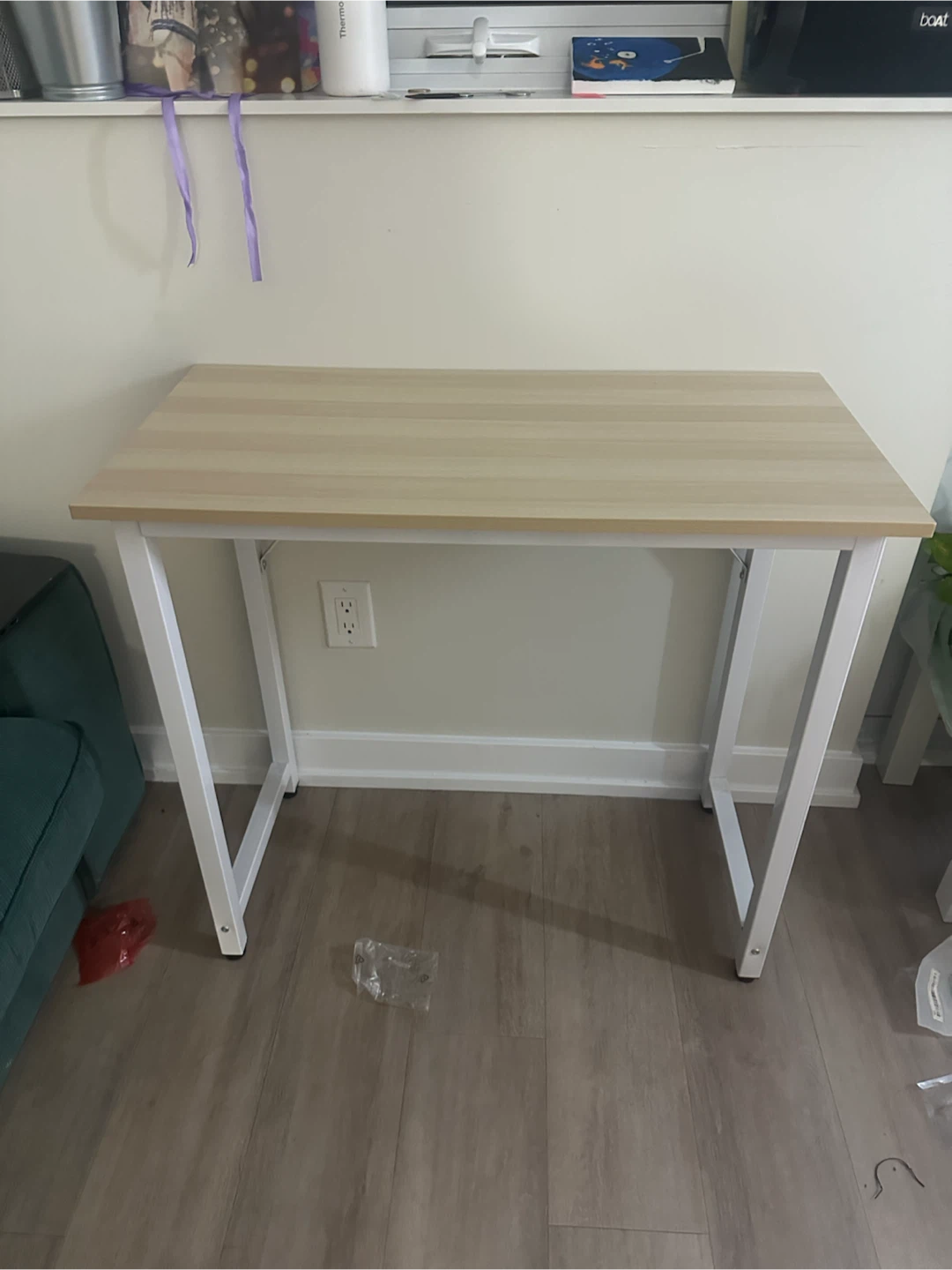 Minimalist Wood Desk with White Metal Frame