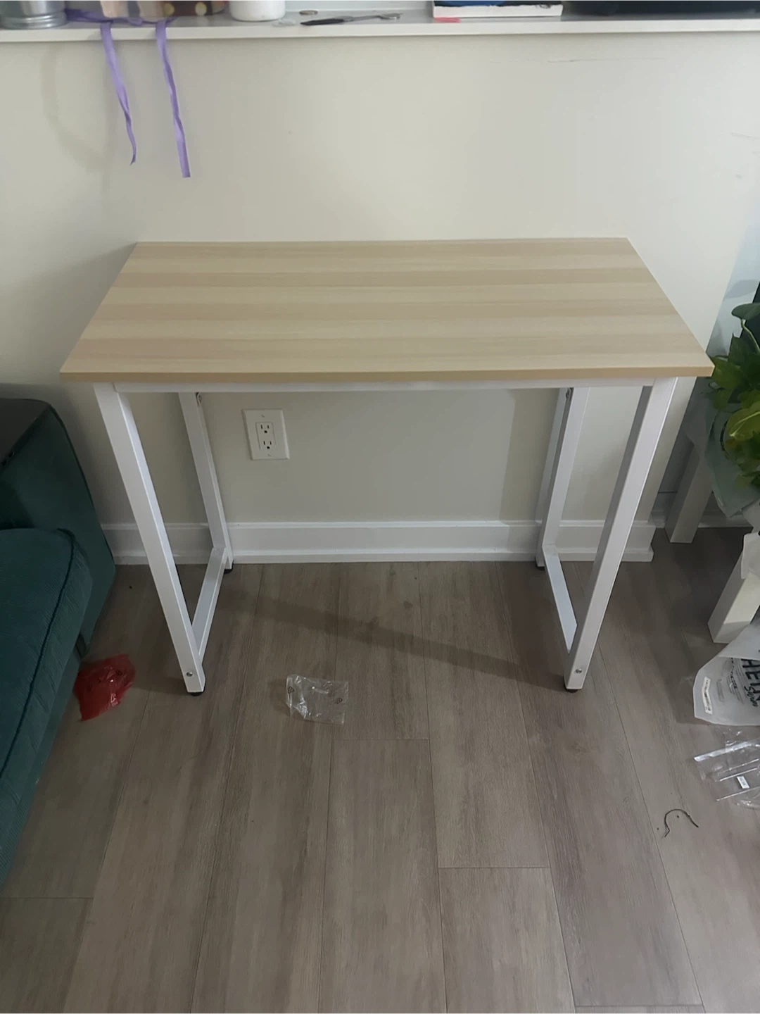 Minimalist Wood Desk with White Metal Frame - photo 2