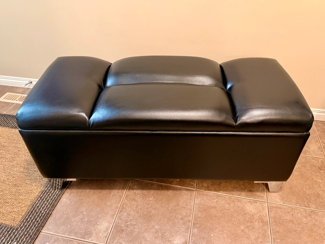 Black Faux Leather Storage Ottoman Bench