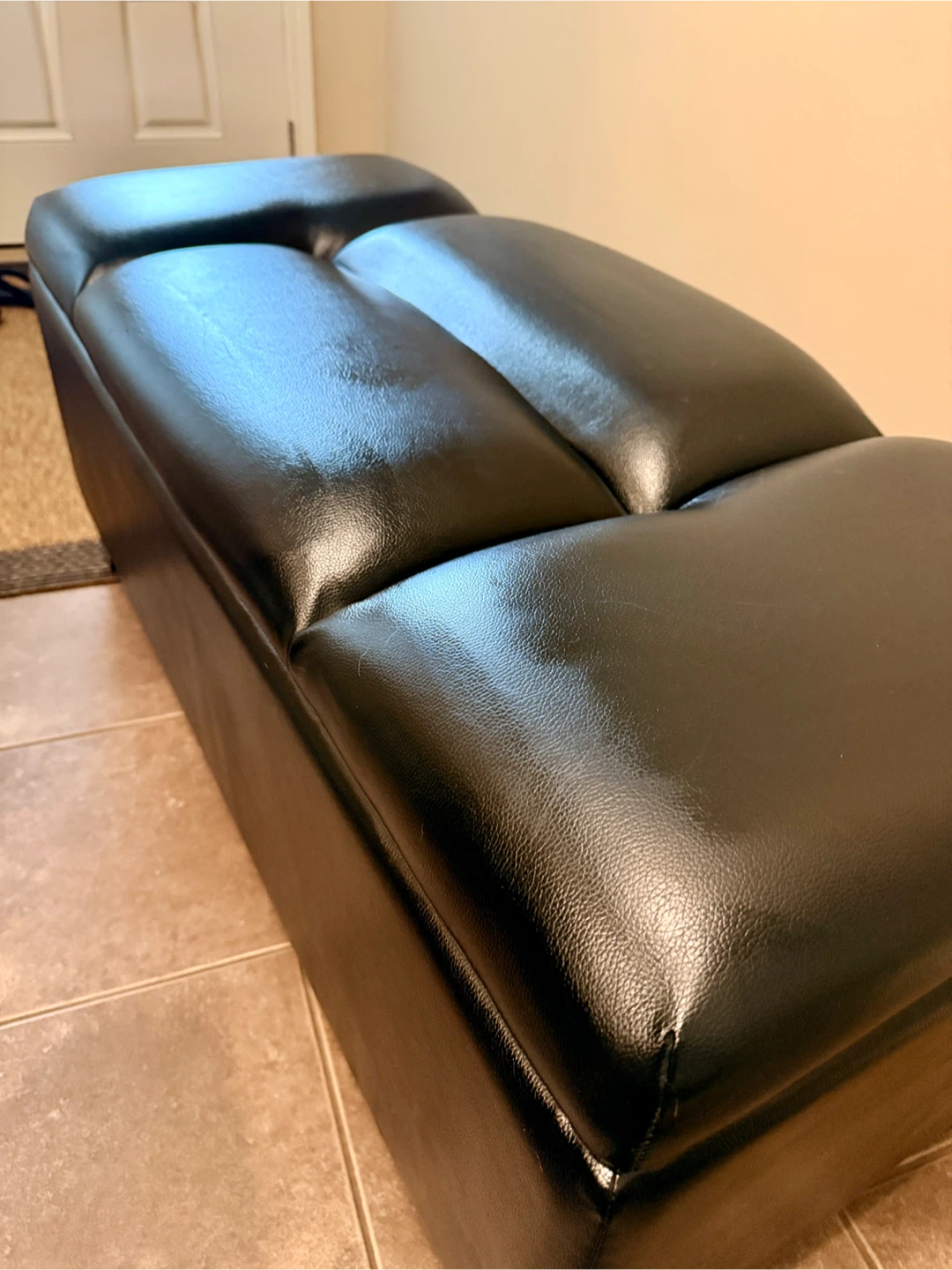 Black Faux Leather Storage Ottoman Bench - photo 3