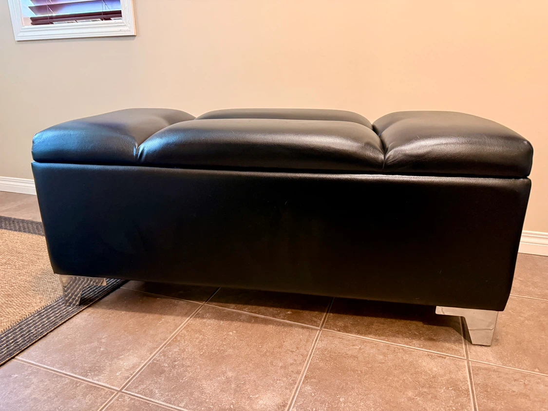 Black Faux Leather Storage Ottoman Bench - photo 4