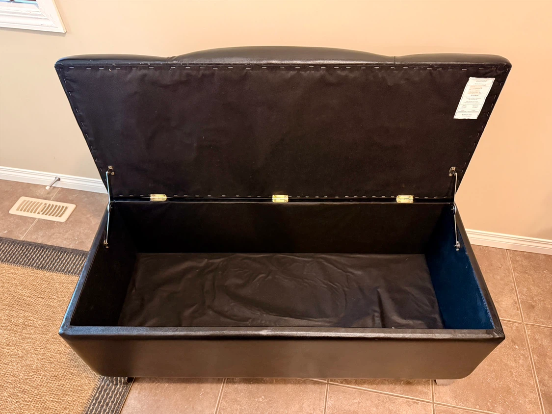 Black Faux Leather Storage Ottoman Bench - photo 5