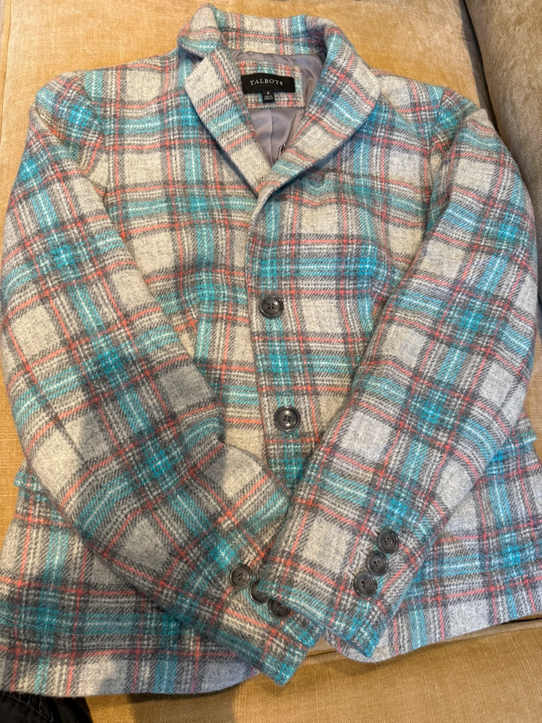 Talbots Plaid Wool Blend Blazer Size 4