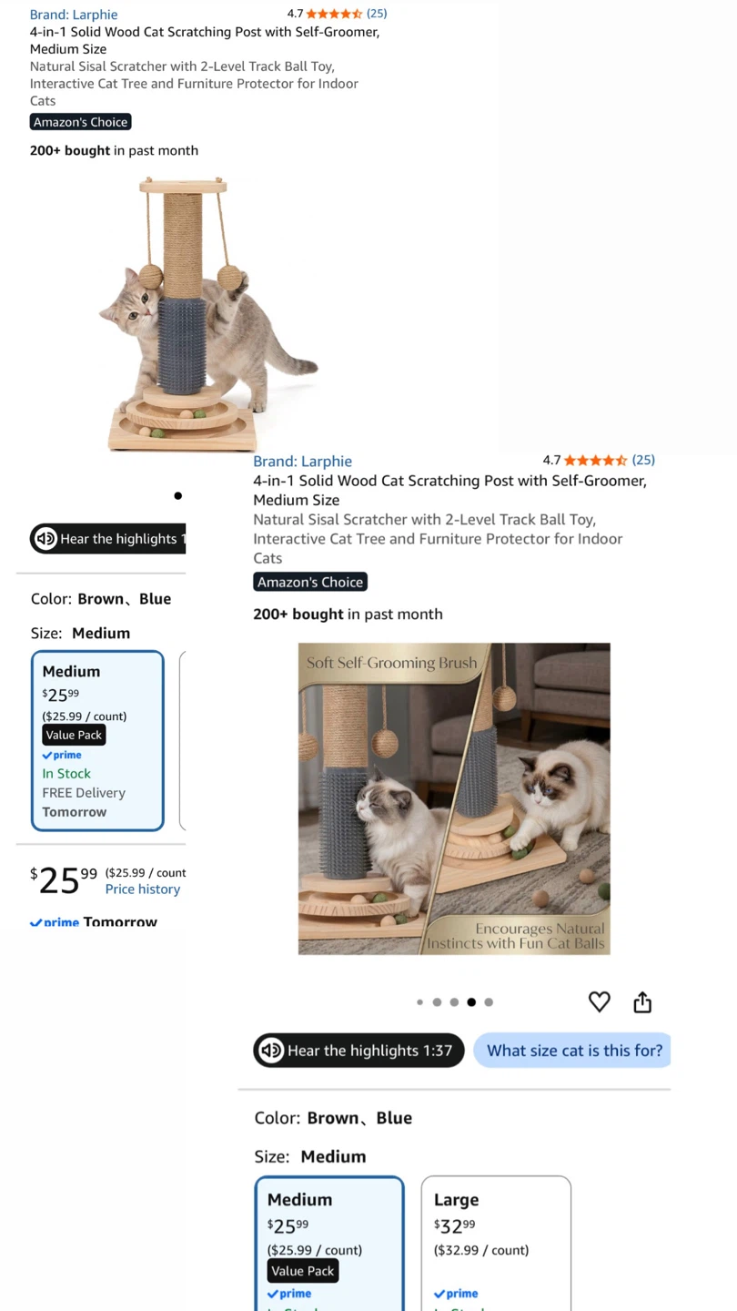 4-in-1 Solid Wood Cat Scratching Post Medium - photo 2
