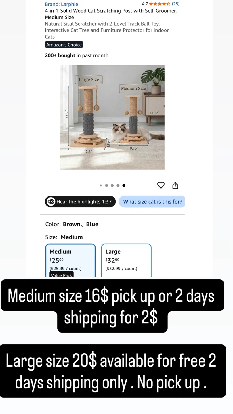 4-in-1 Solid Wood Cat Scratching Post Medium - photo 4