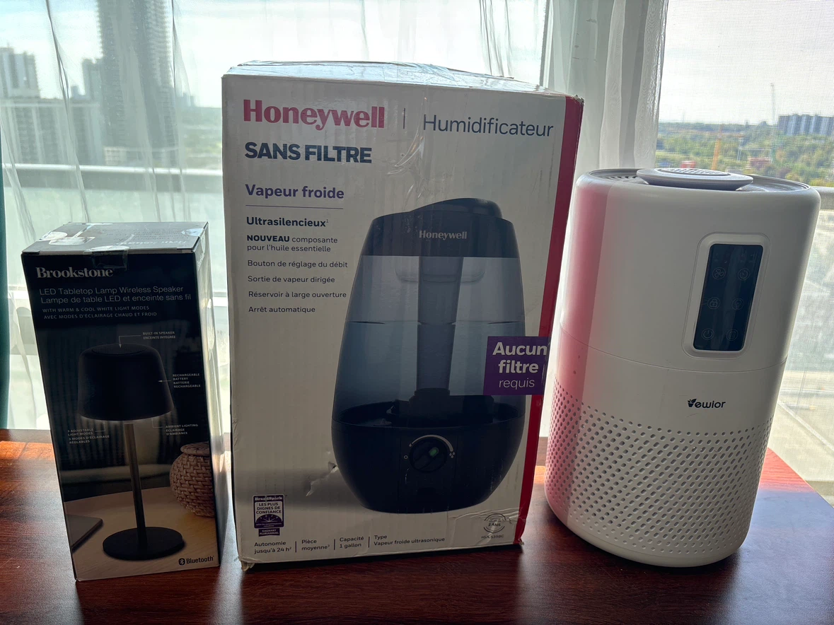 Honeywell Humidifier and Brookstone Speaker Lamp