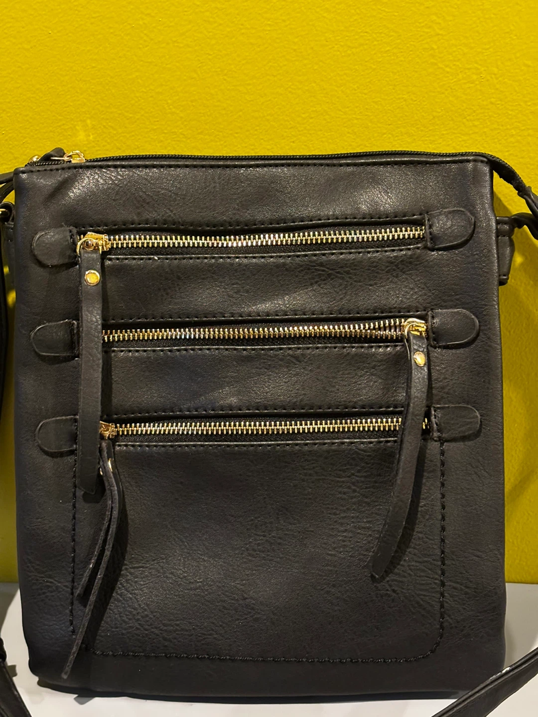 Black Crossbody Bag with Three Zipper Pockets - photo 2