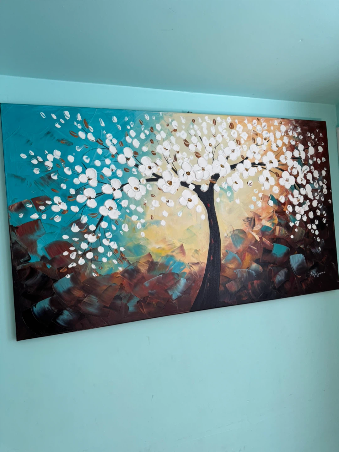 Large textured abstract tree canvas wall art