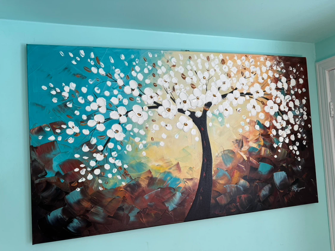 Large textured abstract tree canvas wall art - photo 2