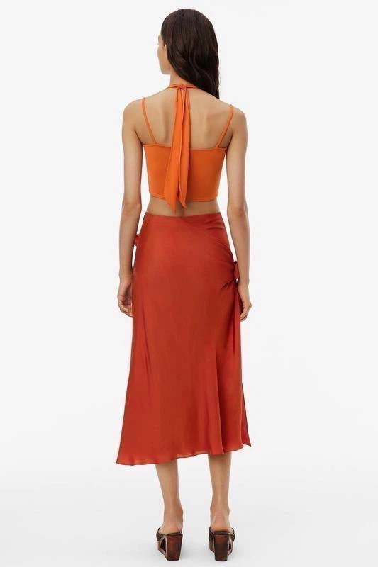 ZARA Limited Collection Orange Viscose Midi Skirt – Size M - photo 5