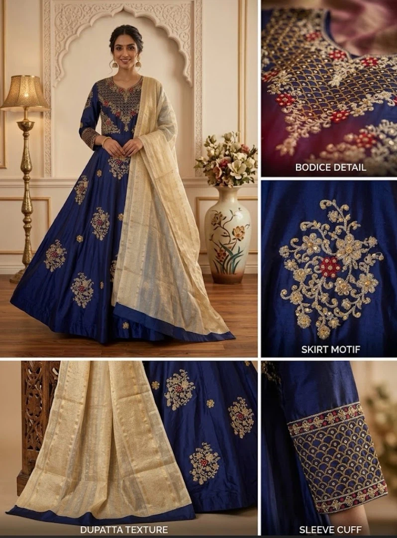 3 piece Blue Embroidered Anarkali Gown with Dupatta - photo 2