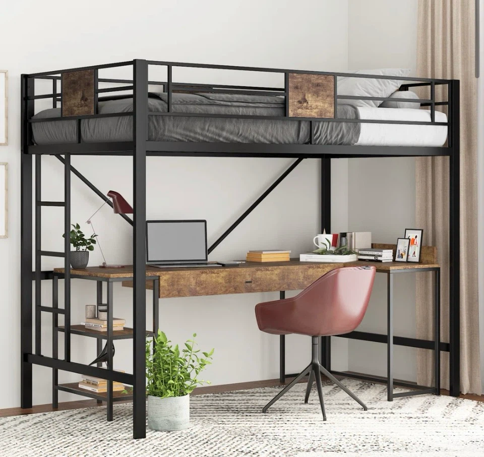 Twin Size Steel Loft Bed with Desk - photo 2
