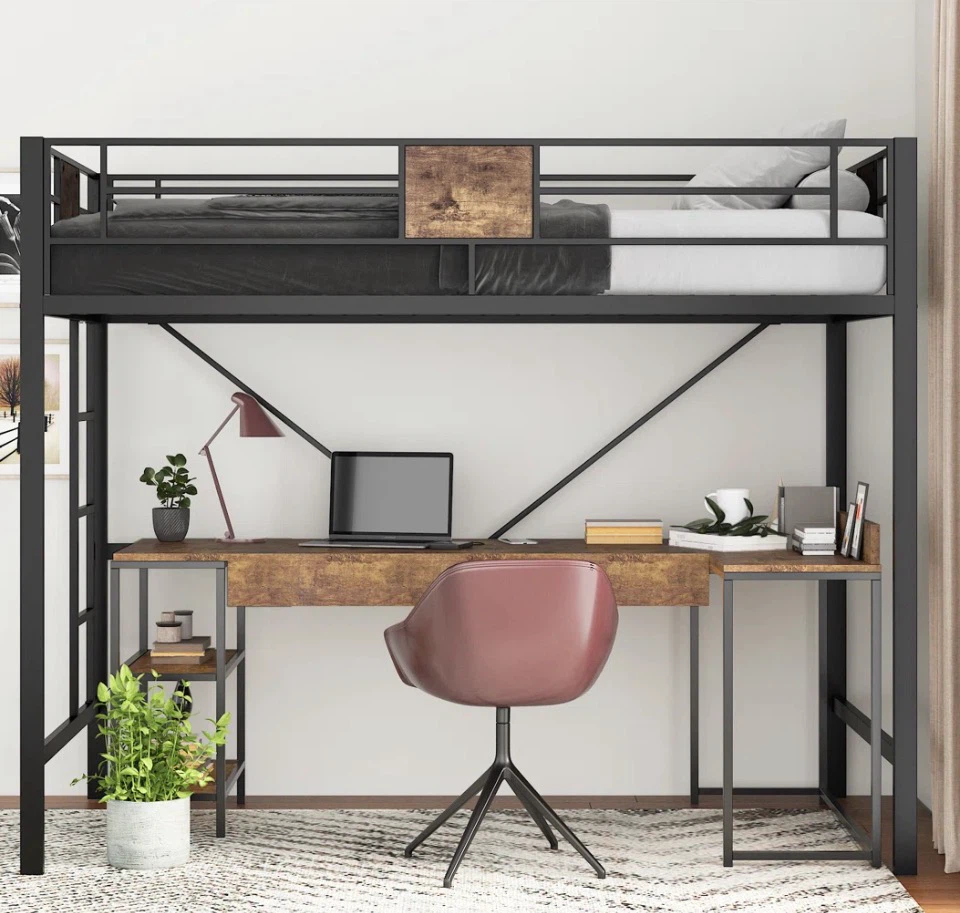 Twin Size Steel Loft Bed with Desk - photo 3