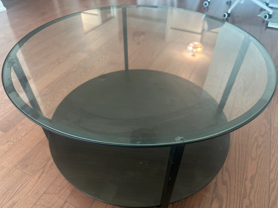 Round Glass Coffee Table with Black Base - photo 2