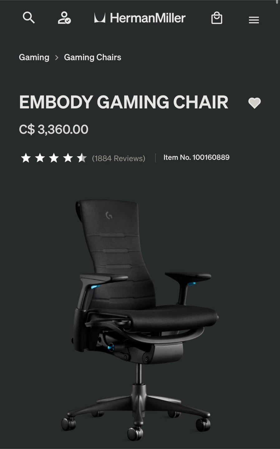 Like New Herman Miller x Logitech G Embody Gaming Chair - photo 3